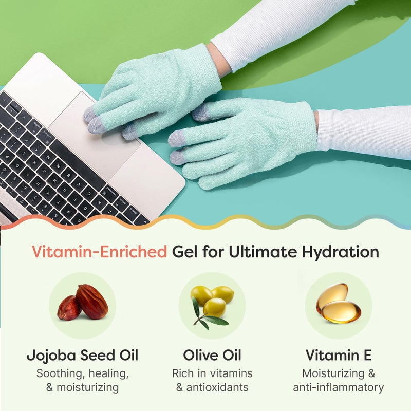 Zentoes قفازات زين توز المرطبة لليدين الجافة، جل م infused بزيت بذور الجوجوبا، زيت الزيتون وفيتامين E، مرطب لليدين طوال الليل (مقاس موحد، لون أخضر نعناعي مع أطراف وسائط) - Image 4